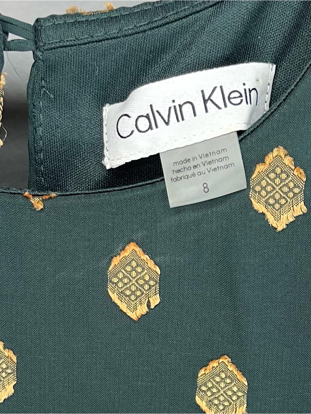 Calvin Klein Dark Green Shift Dress with Gold Dot Motif - Picture 2 of 3